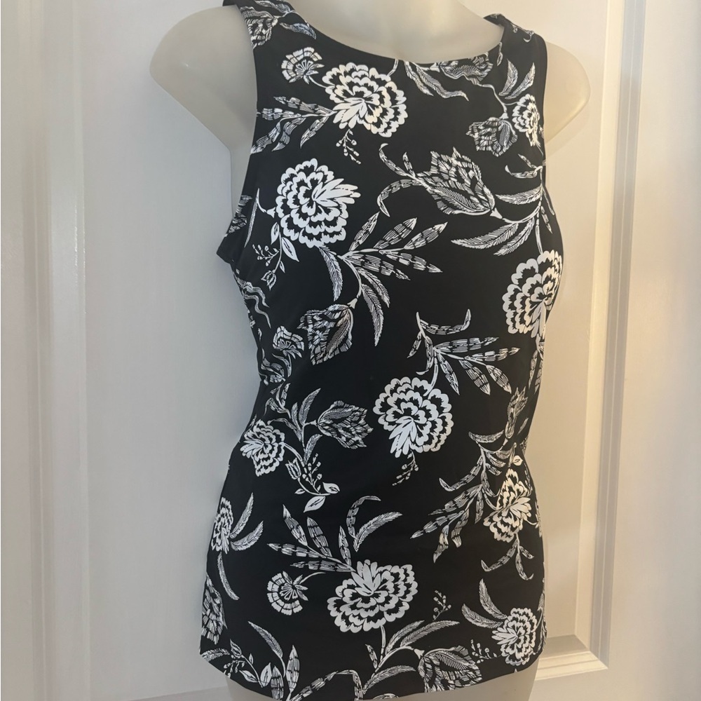 Lands End UPF 50;Floral Black and White Tankini Top sz-12 NWT - Picture 4 of 7